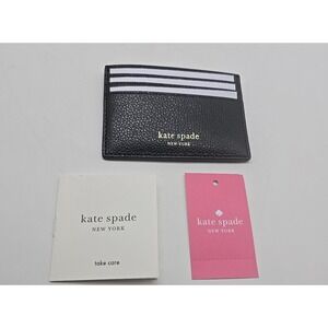 Kate Spade Black Leather Pebbled Classic Quiet Luxury Card Holder Wallet
